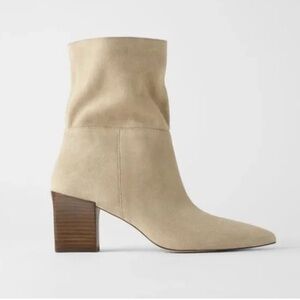 Zara leather suede boots beige block heel booties 36